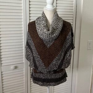 Attyre Brown & Gray Chevron Cowl Sweater‎ Vest Style Size M Cozy